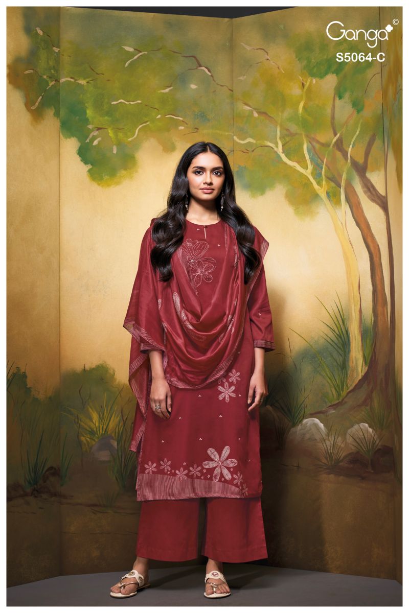 Ganga Maevina 5064 Cotton Satin Print Hand Embroidered Salwar Kameez Catalog — Cotton Dress Material, Ganga wholesale from Surat — view 4