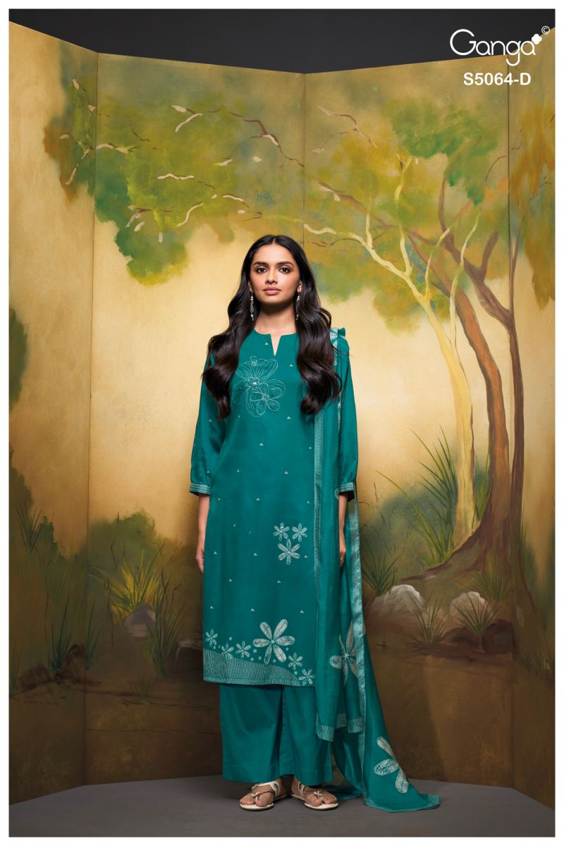 Ganga Maevina 5064 Cotton Satin Print Hand Embroidered Salwar Kameez Catalog — Cotton Dress Material, Ganga wholesale from Surat — view 5