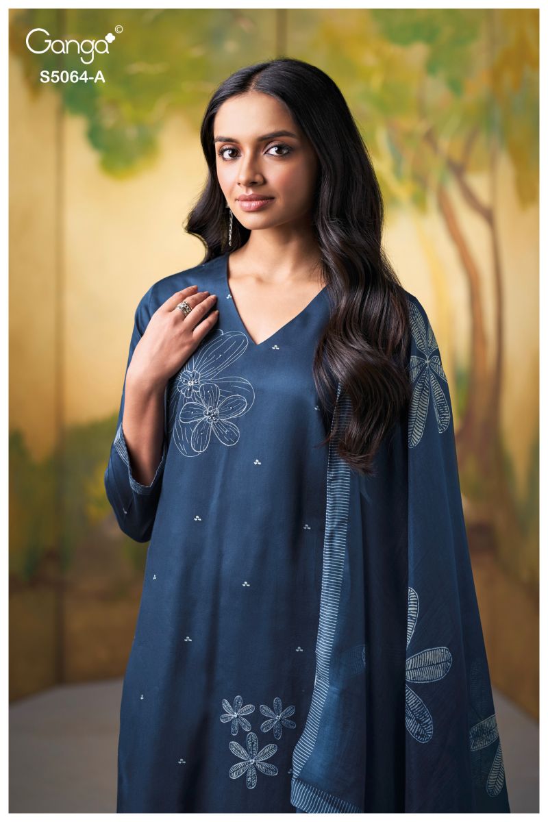 Ganga Maevina 5064 Cotton Satin Print Hand Embroidered Salwar Kameez Catalog — Cotton Dress Material, Ganga wholesale from Surat — view 6