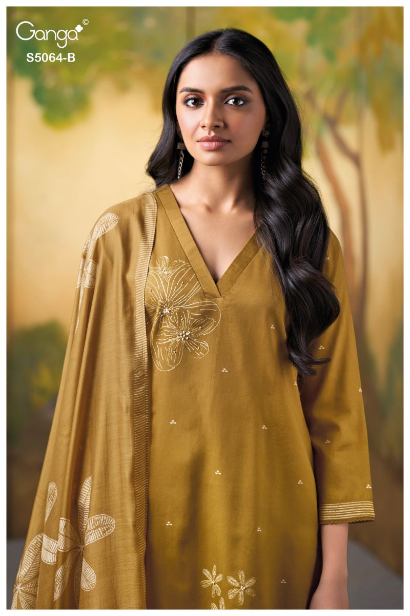 Ganga Maevina 5064 Cotton Satin Print Hand Embroidered Salwar Kameez Catalog — Cotton Dress Material, Ganga wholesale from Surat — view 7