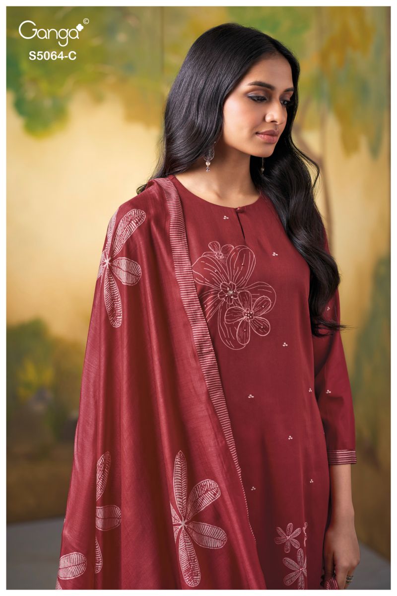 Ganga Maevina 5064 Cotton Satin Print Hand Embroidered Salwar Kameez Catalog — Cotton Dress Material, Ganga wholesale from Surat — view 8