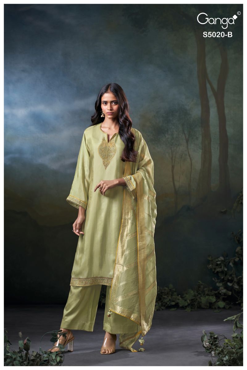 Ganga Meloni 5020 Bemberg Silk Embroidered Salwar Kameez Catalog — Wholesale Kurti With Bottom Dupatta, Vardan Ethnic wholesale from Surat — view 2