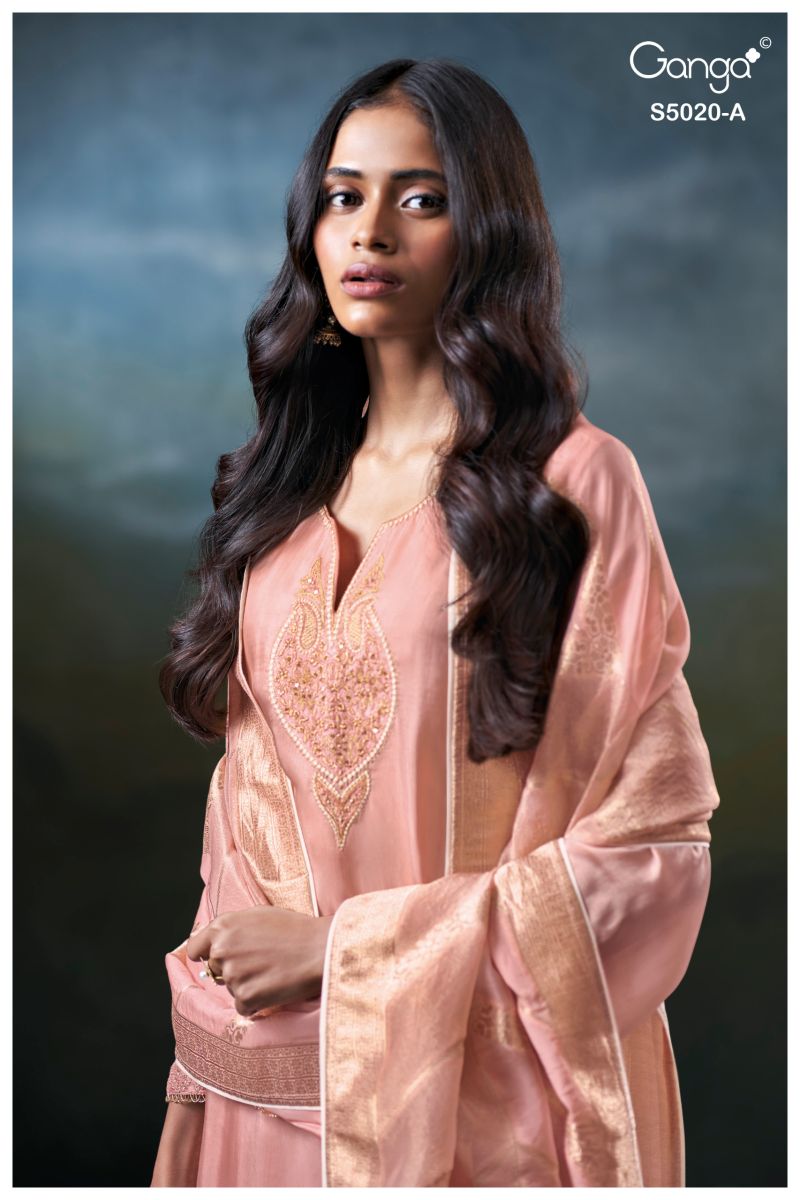 Ganga Meloni 5020 Bemberg Silk Embroidered Salwar Kameez Catalog — Wholesale Kurti With Bottom Dupatta, Vardan Ethnic wholesale from Surat — view 4