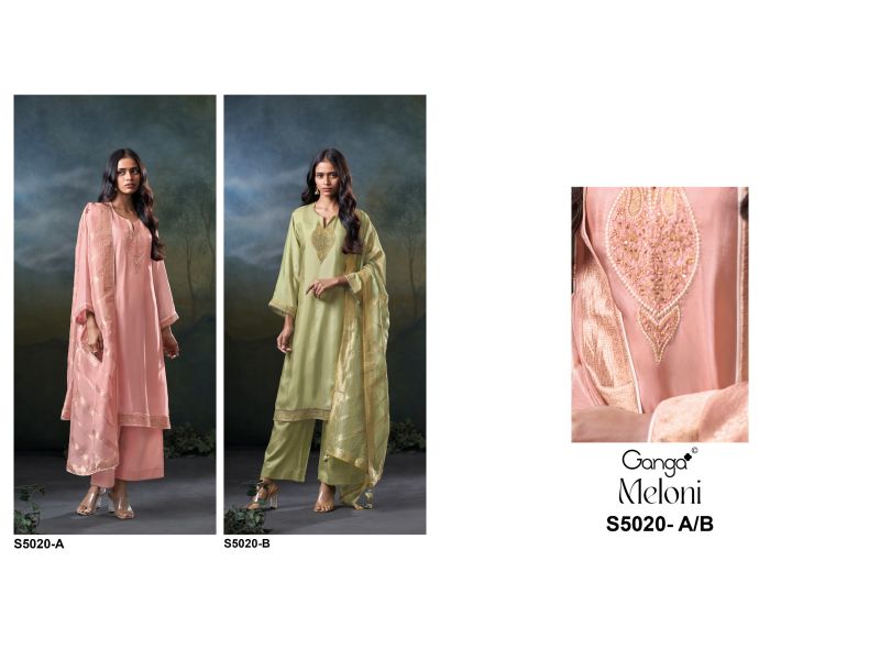 Ganga Meloni 5020 Bemberg Silk Embroidered Salwar Kameez Catalog — Wholesale Kurti With Bottom Dupatta, Vardan Ethnic wholesale from Surat — view 6