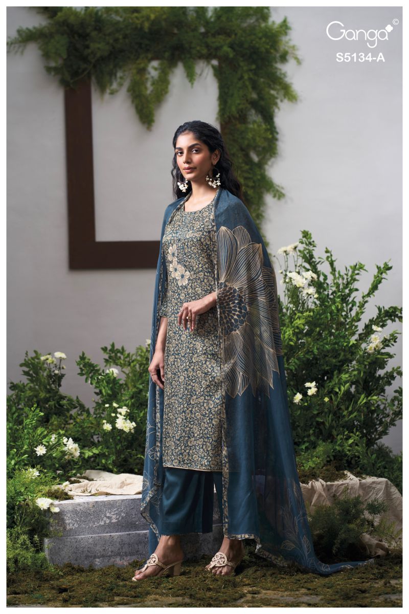 Ganga Mithila 5134 Cotton Satin Embroidered Salwar Kameez Catalog — Wholesale Dress Material, Vardan Ethnic wholesale from Surat — view 2