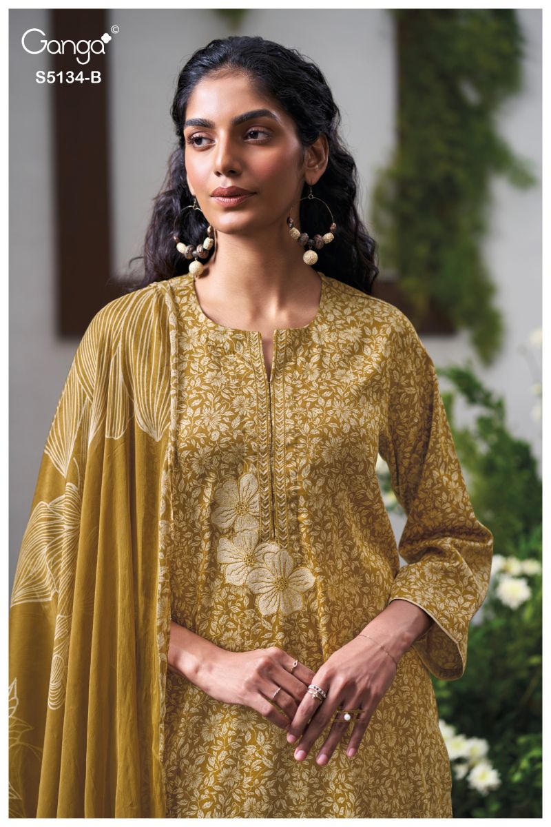 Ganga Mithila 5134 Cotton Satin Embroidered Salwar Kameez Catalog — Wholesale Dress Material, Vardan Ethnic wholesale from Surat — view 5