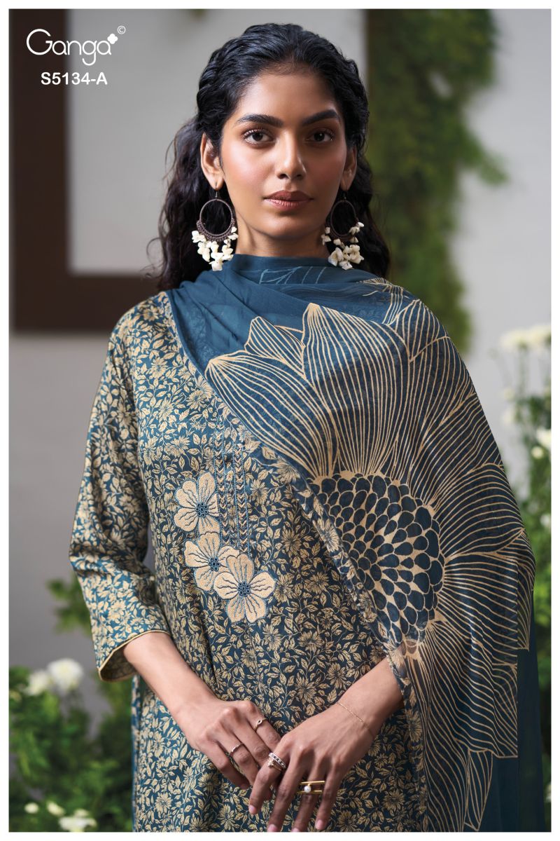 Ganga Mithila 5134 Cotton Satin Embroidered Salwar Kameez Catalog — Wholesale Dress Material, Vardan Ethnic wholesale from Surat — view 8
