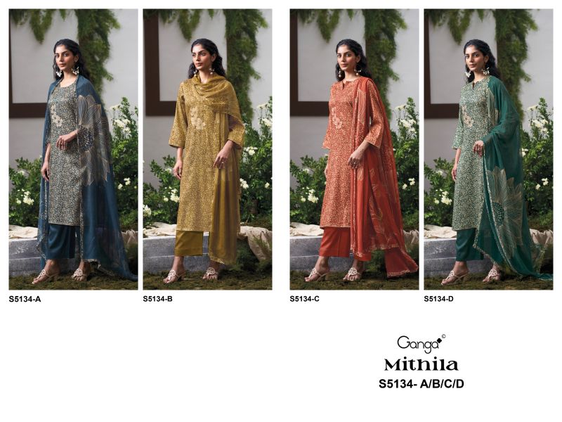 Ganga Mithila 5134 Cotton Satin Embroidered Salwar Kameez Catalog — Wholesale Dress Material, Vardan Ethnic wholesale from Surat — view 9