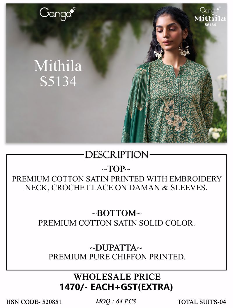 Ganga Mithila 5134 Cotton Satin Embroidered Salwar Kameez Catalog — Wholesale Dress Material, Vardan Ethnic wholesale from Surat — view 10