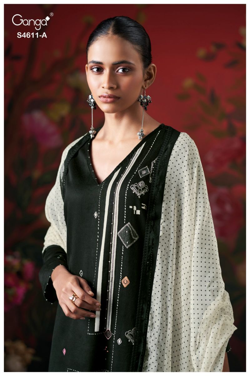 Ganga Nivra 4611 Premium Cotton Satin Hand Embroidered Salawar Kameez Catalog