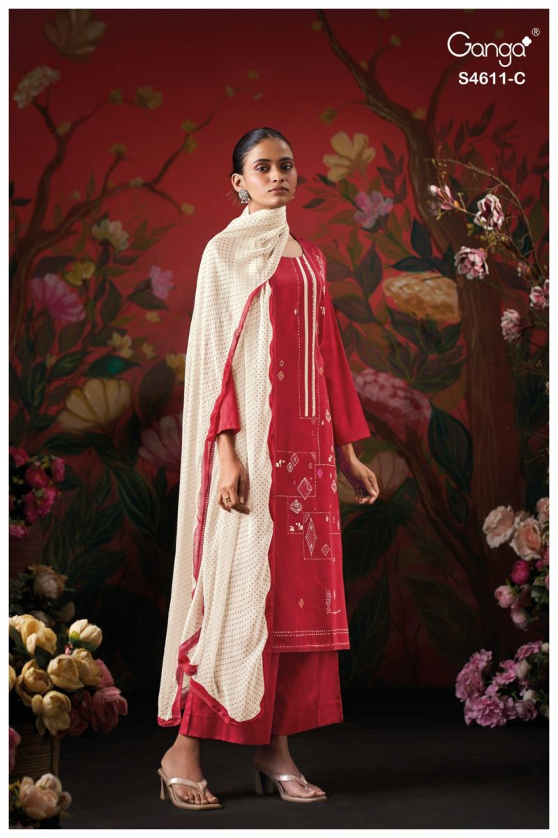 Ganga Nivra 4611 Premium Cotton Satin Hand Embroidered Salawar Kameez Catalog — Designer Readymade Suits, Vardan Ethnic wholesale from Surat — view 3