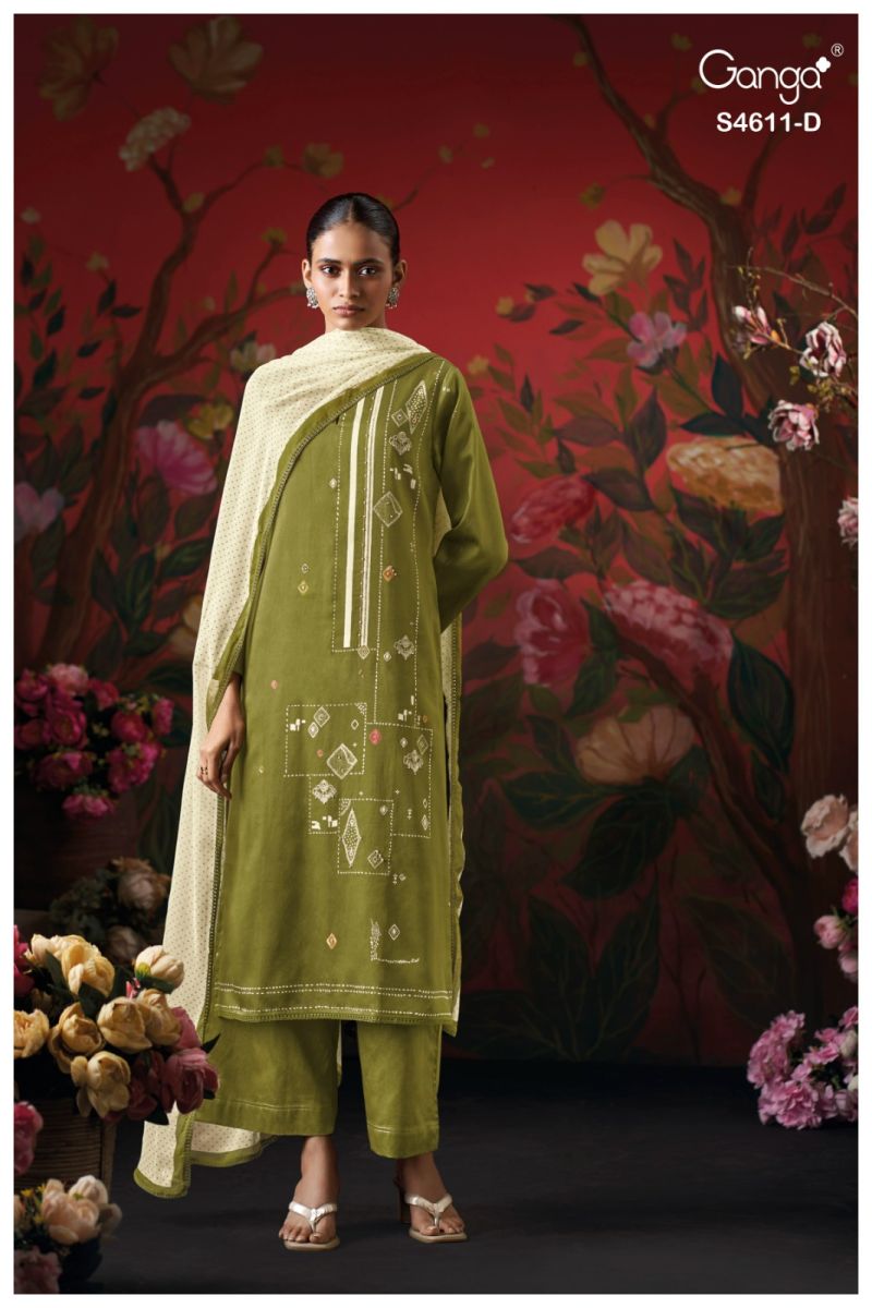Ganga Nivra 4611 Premium Cotton Satin Hand Embroidered Salawar Kameez Catalog — Designer Readymade Suits, Vardan Ethnic wholesale from Surat — view 4