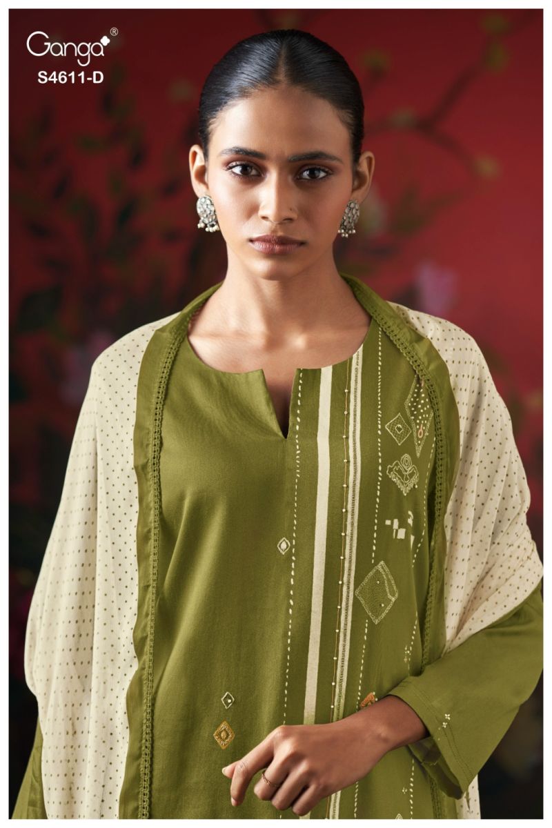 Ganga Nivra 4611 Premium Cotton Satin Hand Embroidered Salawar Kameez Catalog — Designer Readymade Suits, Vardan Ethnic wholesale from Surat — view 5
