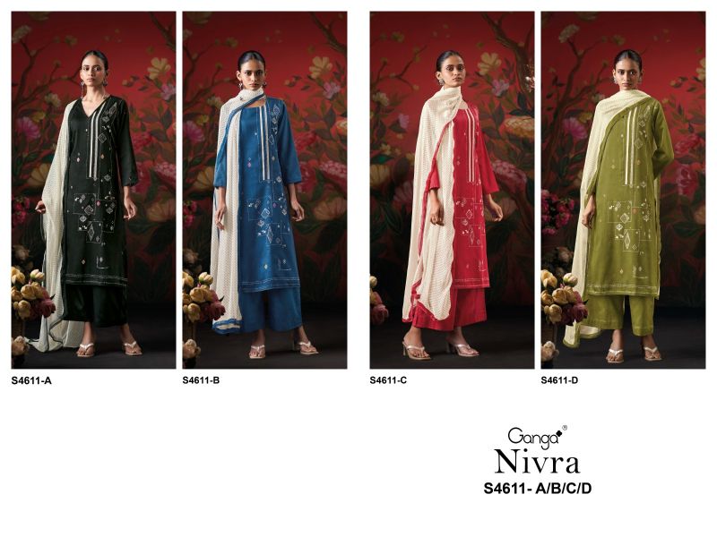 Ganga Nivra 4611 Premium Cotton Satin Hand Embroidered Salawar Kameez Catalog — Designer Readymade Suits, Vardan Ethnic wholesale from Surat — view 8