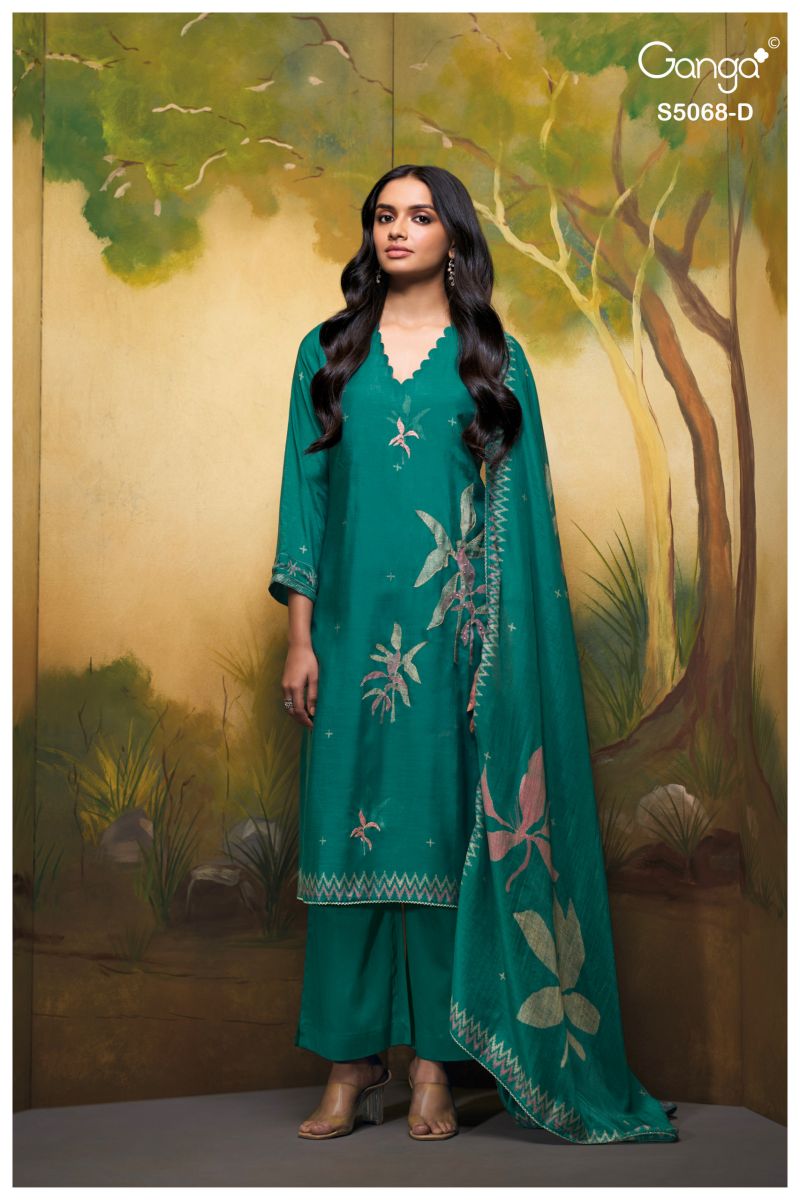 Ganga Nylah 5068 Bemberg Silk Print With Hand Embroidered Salwar Kameez Catalog — Wholesale Salwar Suits, Ganga wholesale from Surat — view 2