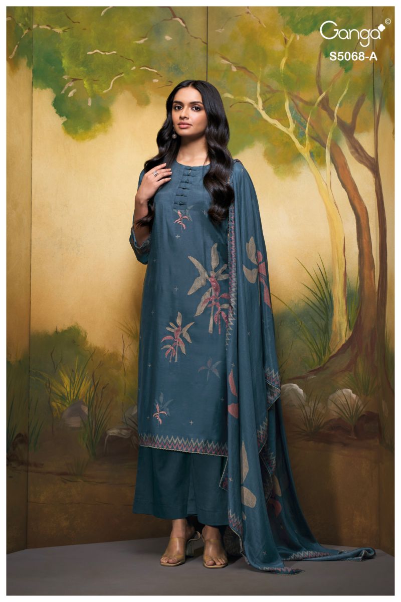 Ganga Nylah 5068 Bemberg Silk Print With Hand Embroidered Salwar Kameez Catalog — Wholesale Salwar Suits, Ganga wholesale from Surat — view 3