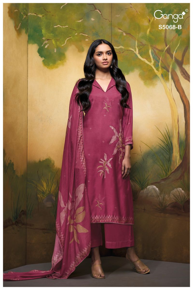 Ganga Nylah 5068 Bemberg Silk Print With Hand Embroidered Salwar Kameez Catalog — Wholesale Salwar Suits, Ganga wholesale from Surat — view 4