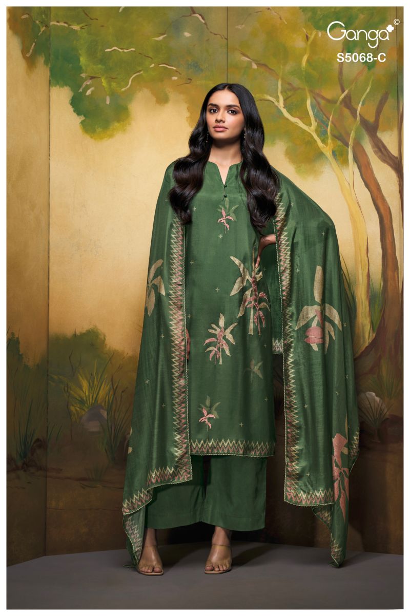 Ganga Nylah 5068 Bemberg Silk Print With Hand Embroidered Salwar Kameez Catalog — Wholesale Salwar Suits, Ganga wholesale from Surat — view 5
