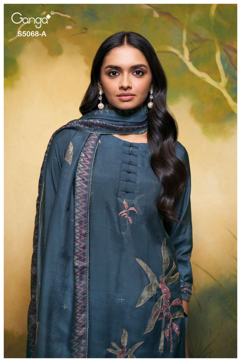 Ganga Nylah 5068 Bemberg Silk Print With Hand Embroidered Salwar Kameez Catalog — Wholesale Salwar Suits, Ganga wholesale from Surat — view 6