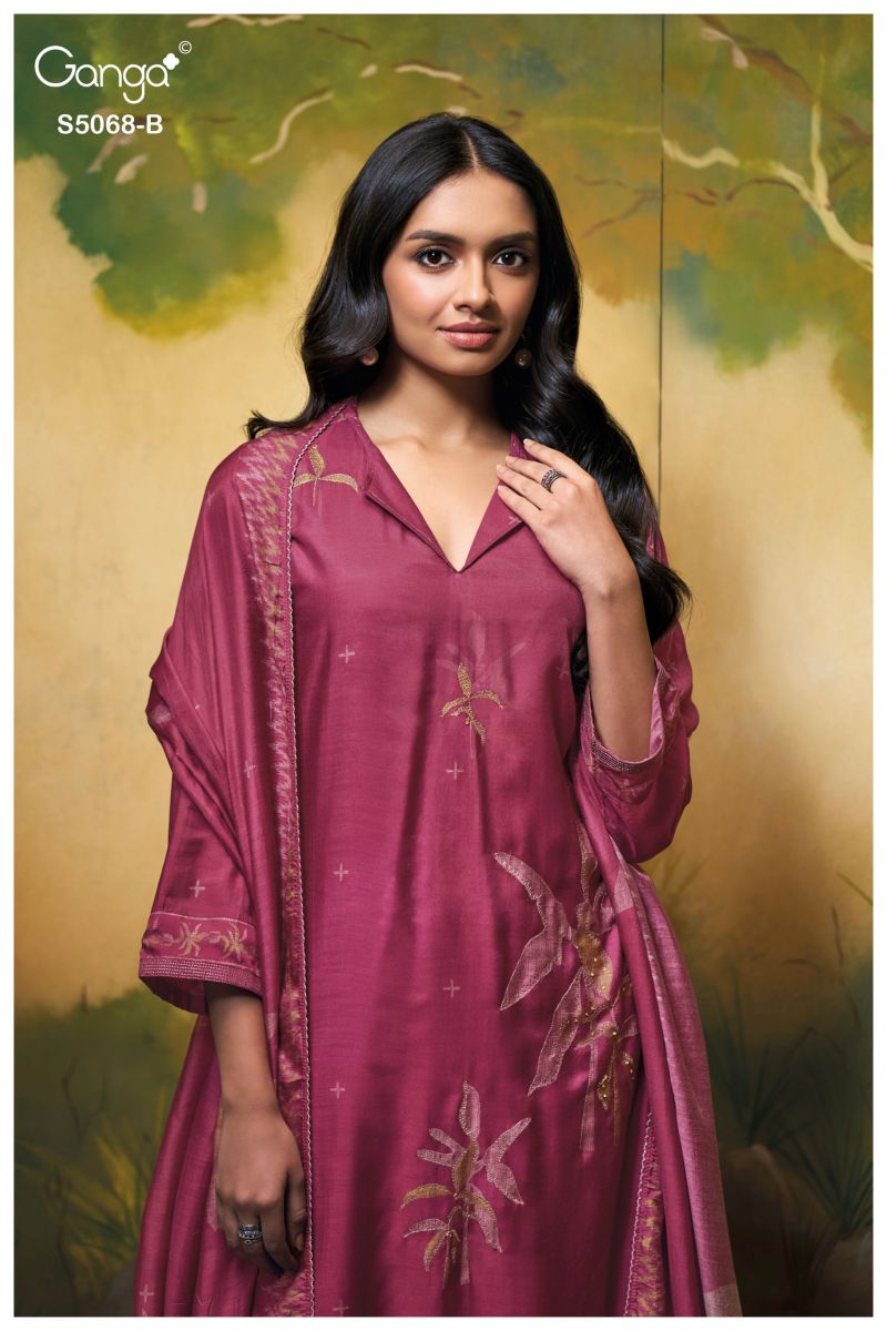 Ganga Nylah 5068 Bemberg Silk Print With Hand Embroidered Salwar Kameez Catalog — Wholesale Salwar Suits, Ganga wholesale from Surat — view 7