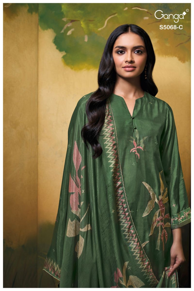 Ganga Nylah 5068 Bemberg Silk Print With Hand Embroidered Salwar Kameez Catalog — Wholesale Salwar Suits, Ganga wholesale from Surat — view 8