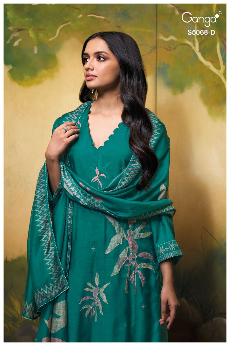 Ganga Nylah 5068 Bemberg Silk Print With Hand Embroidered Salwar Kameez Catalog