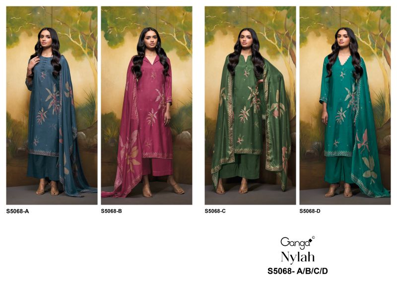 Ganga Nylah 5068 Bemberg Silk Print With Hand Embroidered Salwar Kameez Catalog — Wholesale Salwar Suits, Ganga wholesale from Surat — view 10