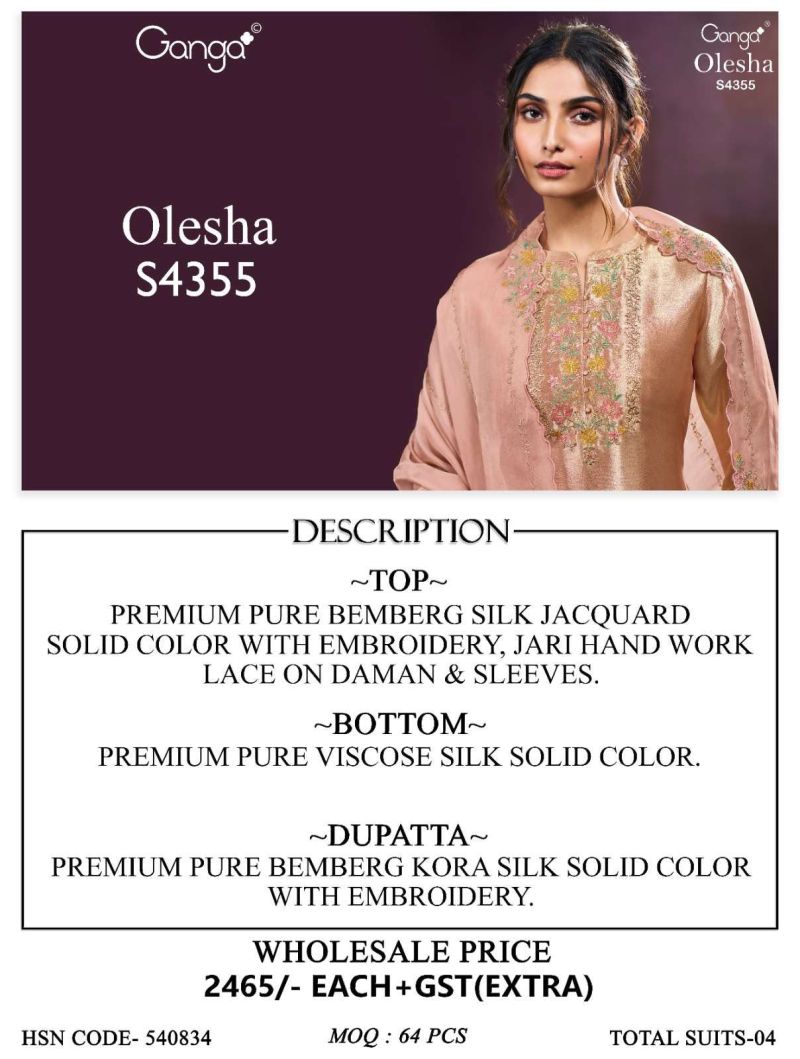 Ganga Olesha 4355 Bemberg Silk Jacquard Work Fancy Salwar Suit — Wholesale Salwar Suits, Ganga wholesale from Surat — view 8