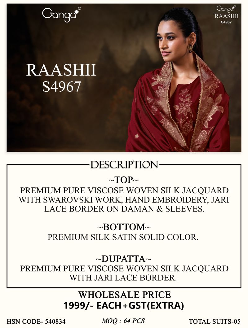 Ganga Raashii 4967 Viscose Embroidered Salwar Suit — Wholesale Salwar Suits, Ganga wholesale from Surat — view 10