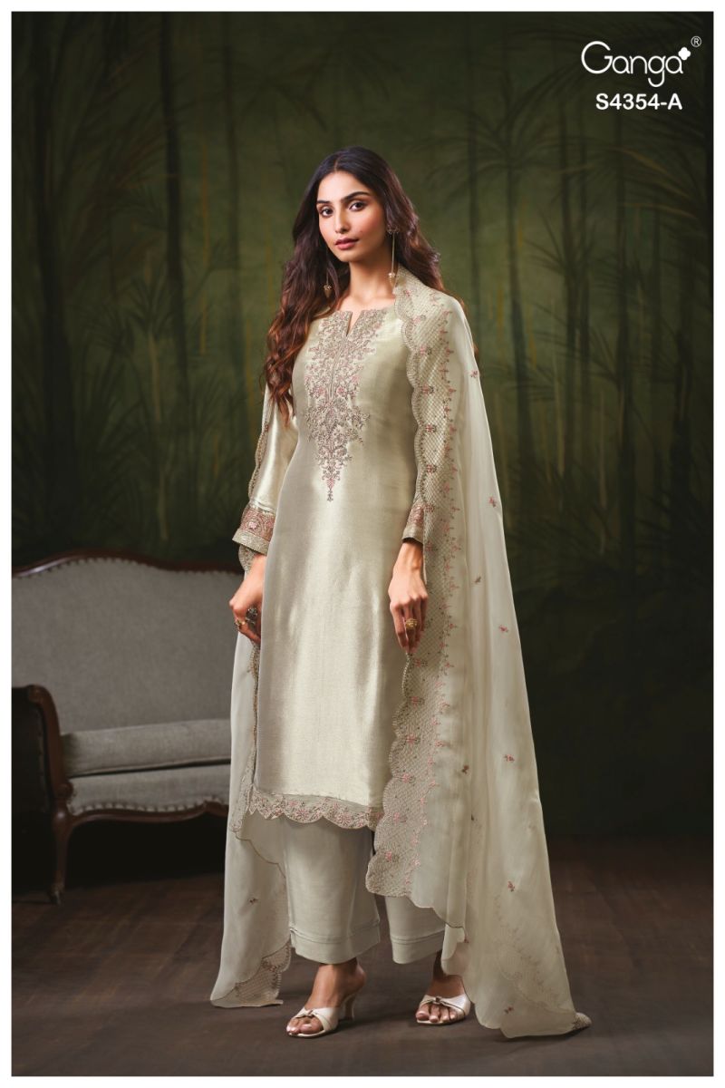 Ganga Sareen 4354 Bemberg Silk Jacquard Work Salwar Suit — Wholesale Designer Salwar Suits, Ganga wholesale from Surat — view 9