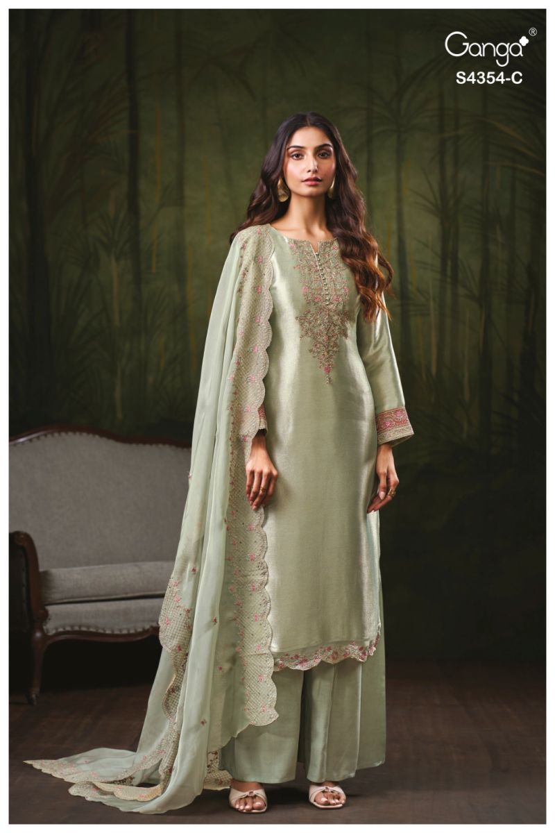 Ganga Sareen 4354 Bemberg Silk Jacquard Work Salwar Suit — Wholesale Designer Salwar Suits, Ganga wholesale from Surat — view 7