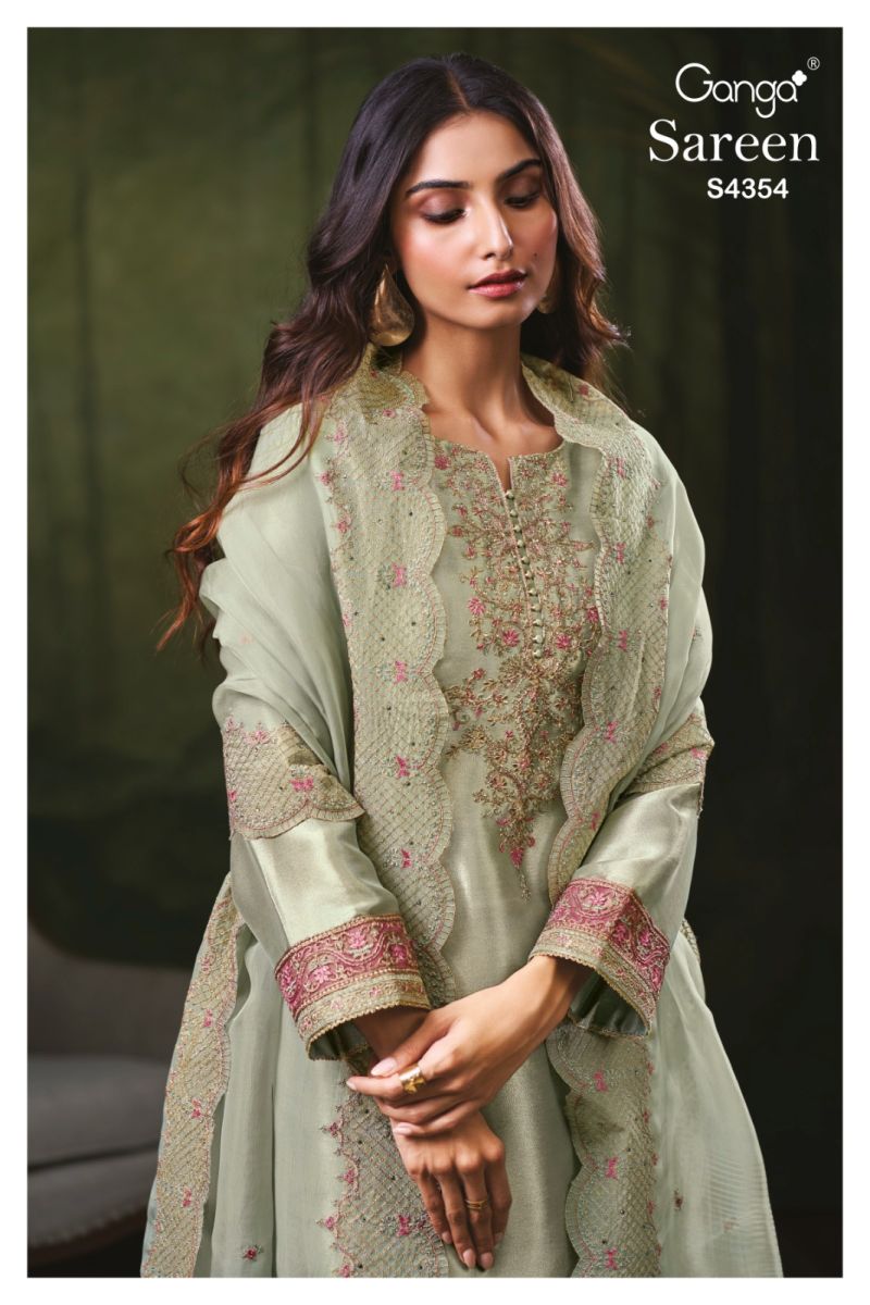Ganga Sareen 4354 Bemberg Silk Jacquard Work Salwar Suit — Wholesale Designer Salwar Suits, Ganga wholesale from Surat — view 6