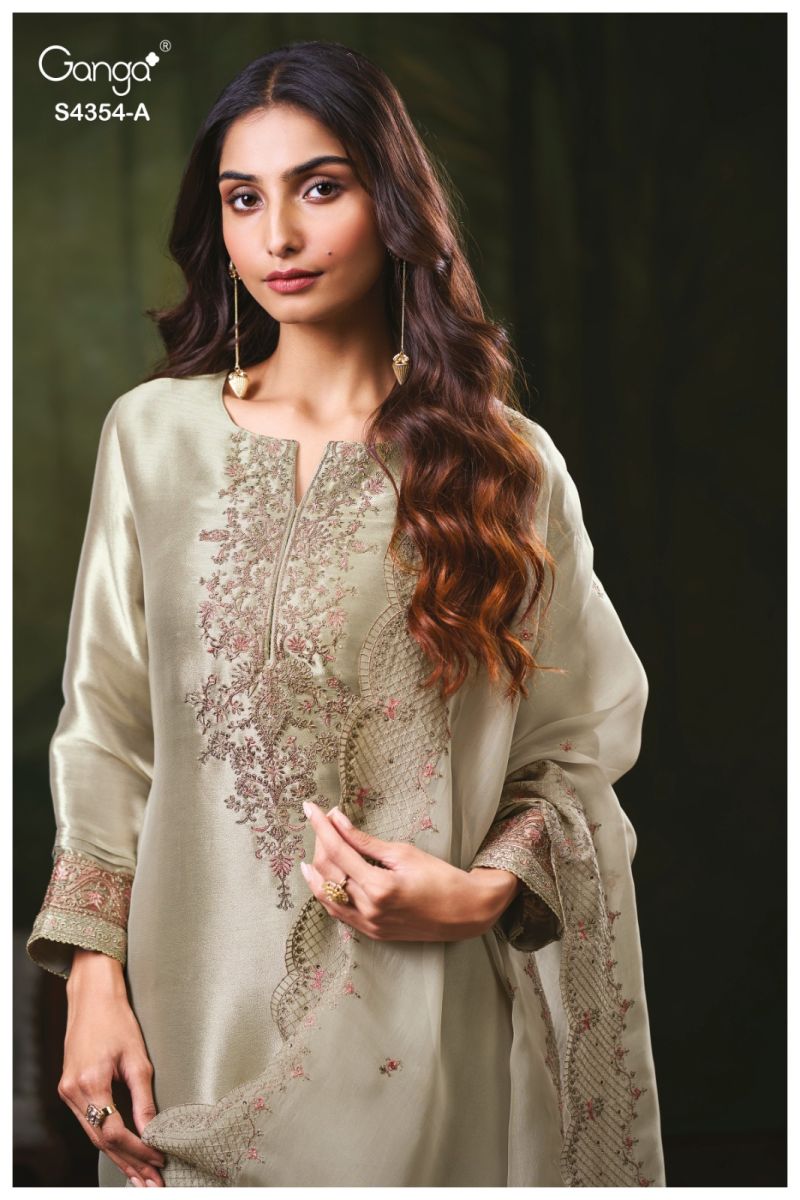 Ganga Sareen 4354 Bemberg Silk Jacquard Work Salwar Suit — Wholesale Designer Salwar Suits, Ganga wholesale from Surat — view 4