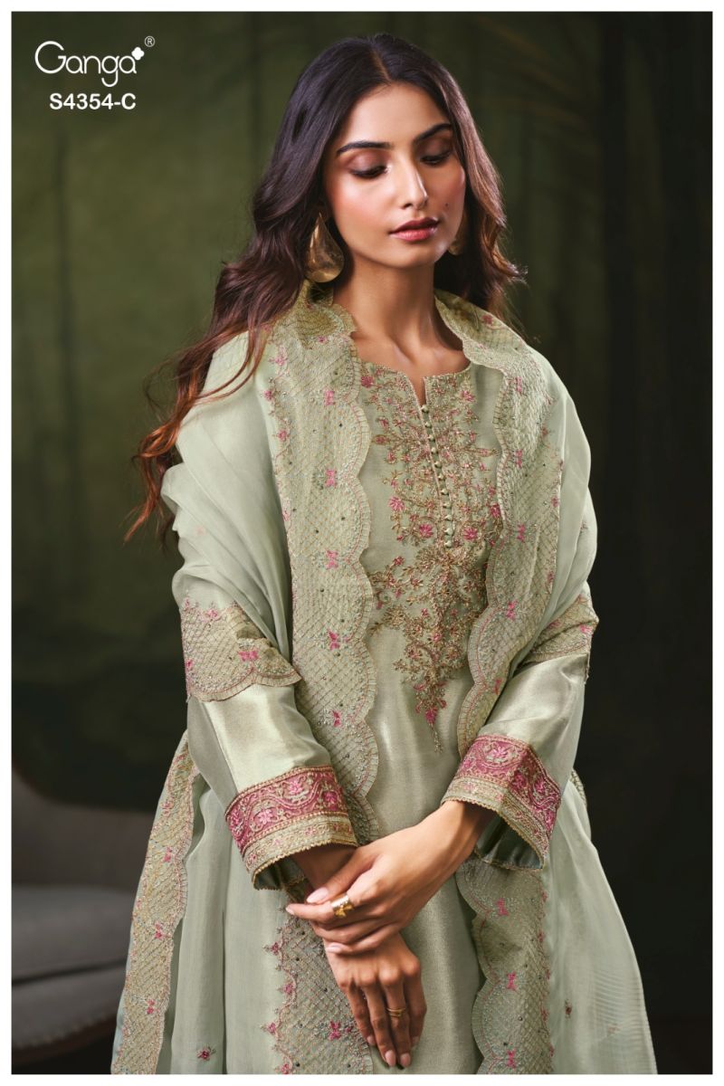 Ganga Sareen 4354 Bemberg Silk Jacquard Work Salwar Suit — Wholesale Designer Salwar Suits, Ganga wholesale from Surat — view 3