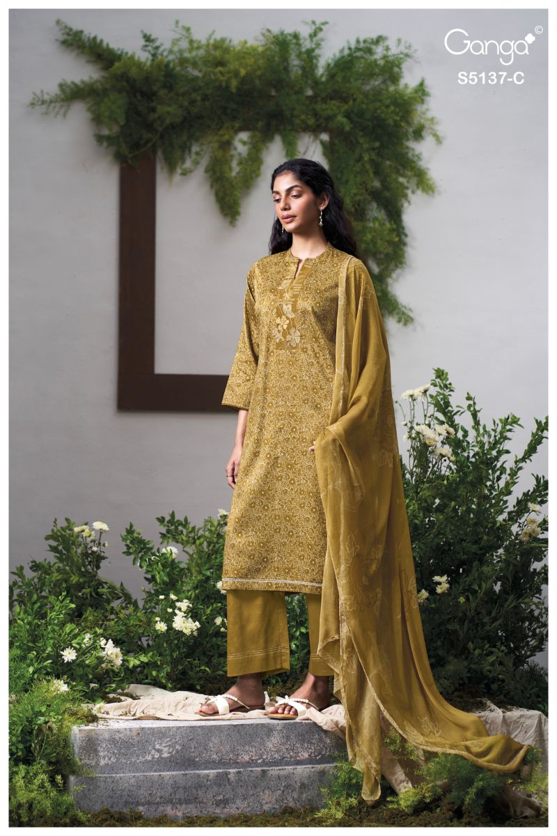 Ganga Surveen 5137 Cotton Satin Print WIth Embroidered Salwar Kameez Dress Material — Wholesale Readymade Suit, Ganga wholesale from Surat — view 2