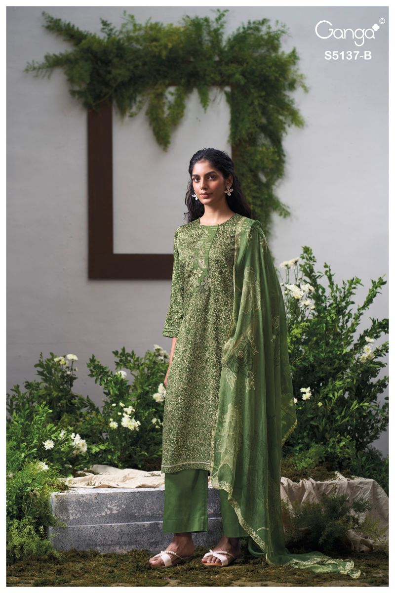 Ganga Surveen 5137 Cotton Satin Print WIth Embroidered Salwar Kameez Dress Material — Wholesale Readymade Suit, Ganga wholesale from Surat — view 3