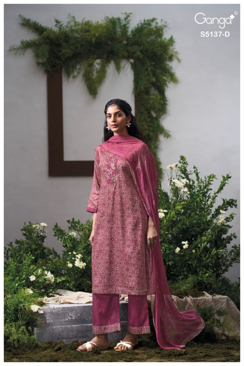 Ganga Surveen 5137 Cotton Satin Print WIth Embroidered Salwar Kameez Dress Material — Wholesale Readymade Suit, Ganga wholesale from Surat — view 4