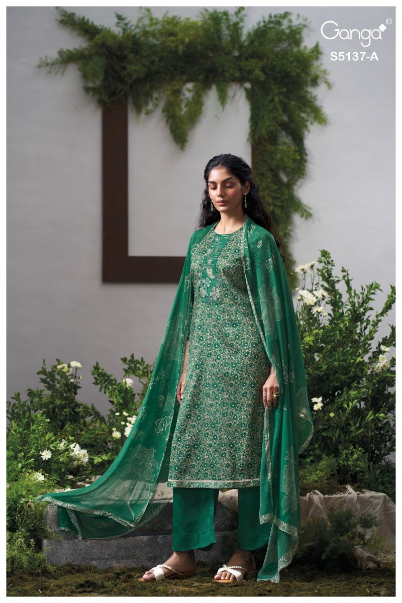 Ganga Surveen 5137 Cotton Satin Print WIth Embroidered Salwar Kameez Dress Material — Wholesale Readymade Suit, Ganga wholesale from Surat — view 5