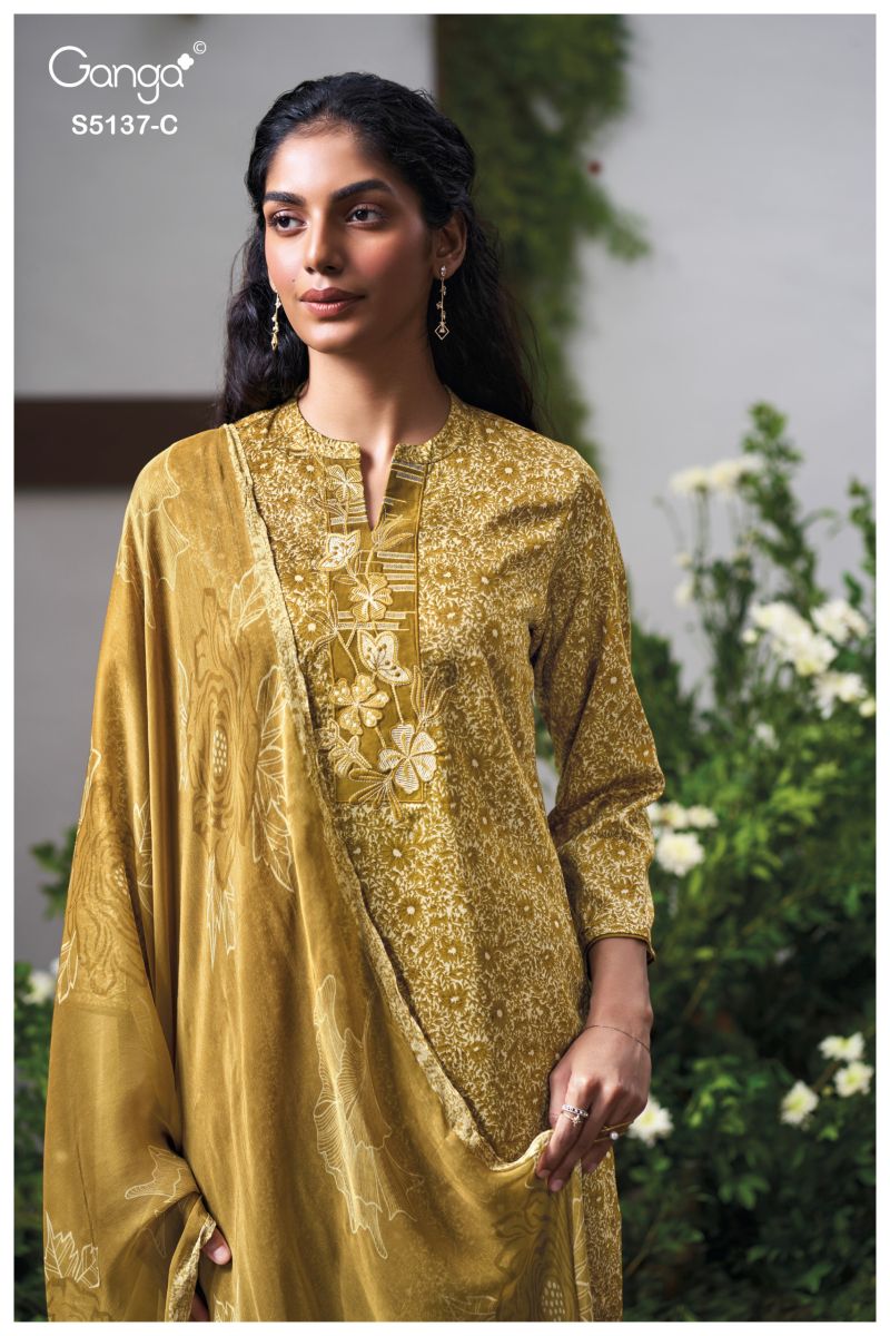 Ganga Surveen 5137 Cotton Satin Print WIth Embroidered Salwar Kameez Dress Material — Wholesale Readymade Suit, Ganga wholesale from Surat — view 6
