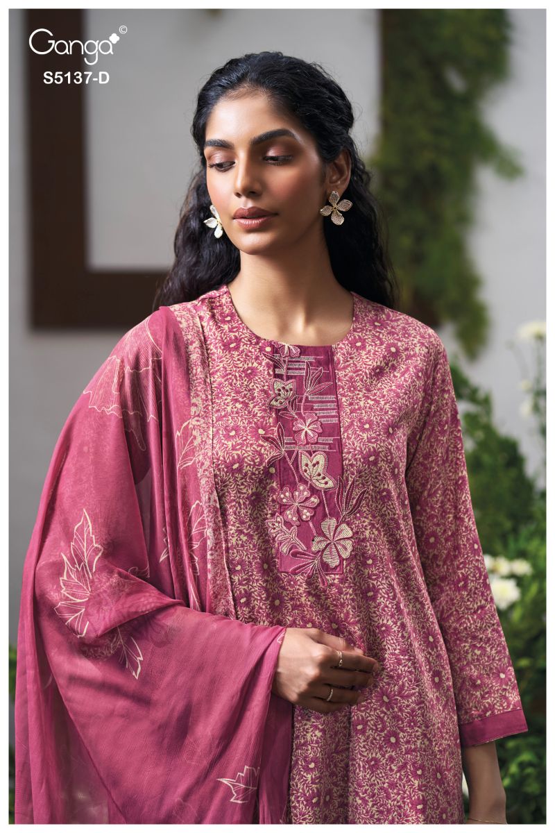 Ganga Surveen 5137 Cotton Satin Print WIth Embroidered Salwar Kameez Dress Material — Wholesale Readymade Suit, Ganga wholesale from Surat — view 7