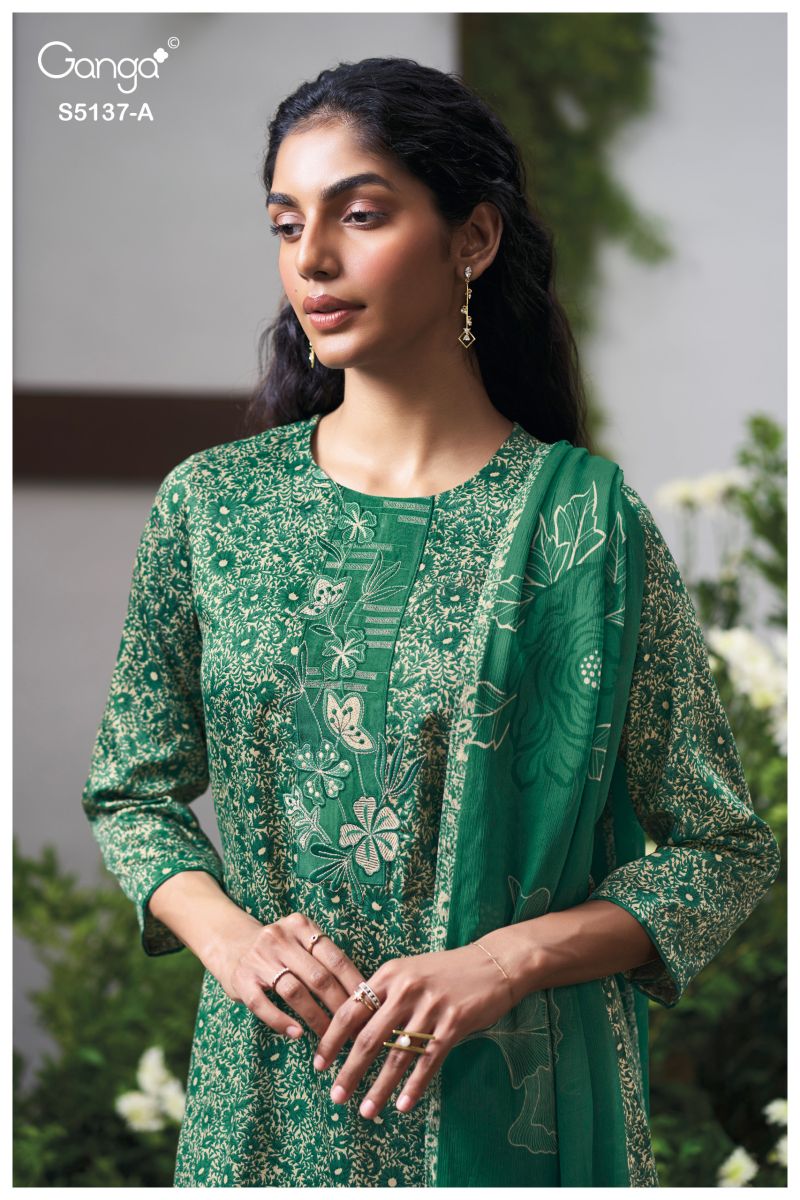 Ganga Surveen 5137 Cotton Satin Print WIth Embroidered Salwar Kameez Dress Material — Wholesale Readymade Suit, Ganga wholesale from Surat — view 8
