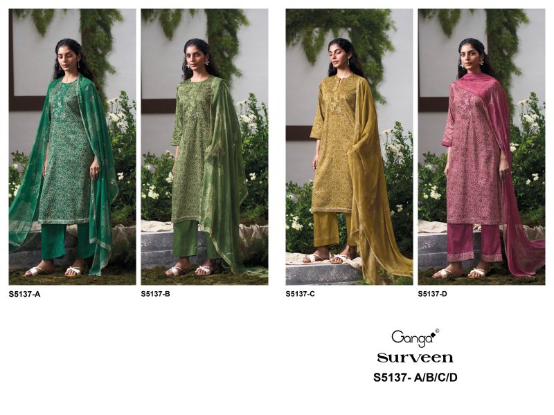 Ganga Surveen 5137 Cotton Satin Print WIth Embroidered Salwar Kameez Dress Material — Wholesale Readymade Suit, Ganga wholesale from Surat — view 10