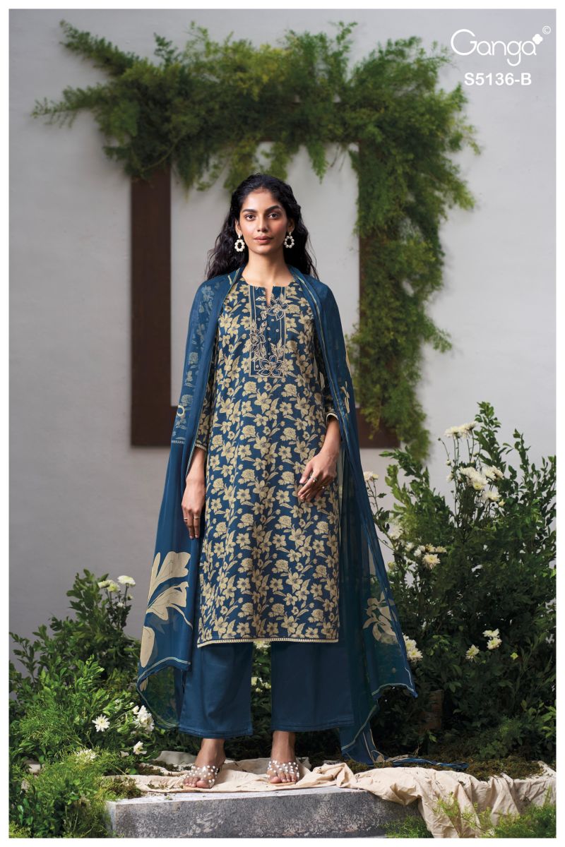 Ganga Tilotama 5136 Cotton Satin Printed Salawar Kameez Catalog — Wholesale Dress Material, Vardan Ethnic wholesale from Surat — view 2