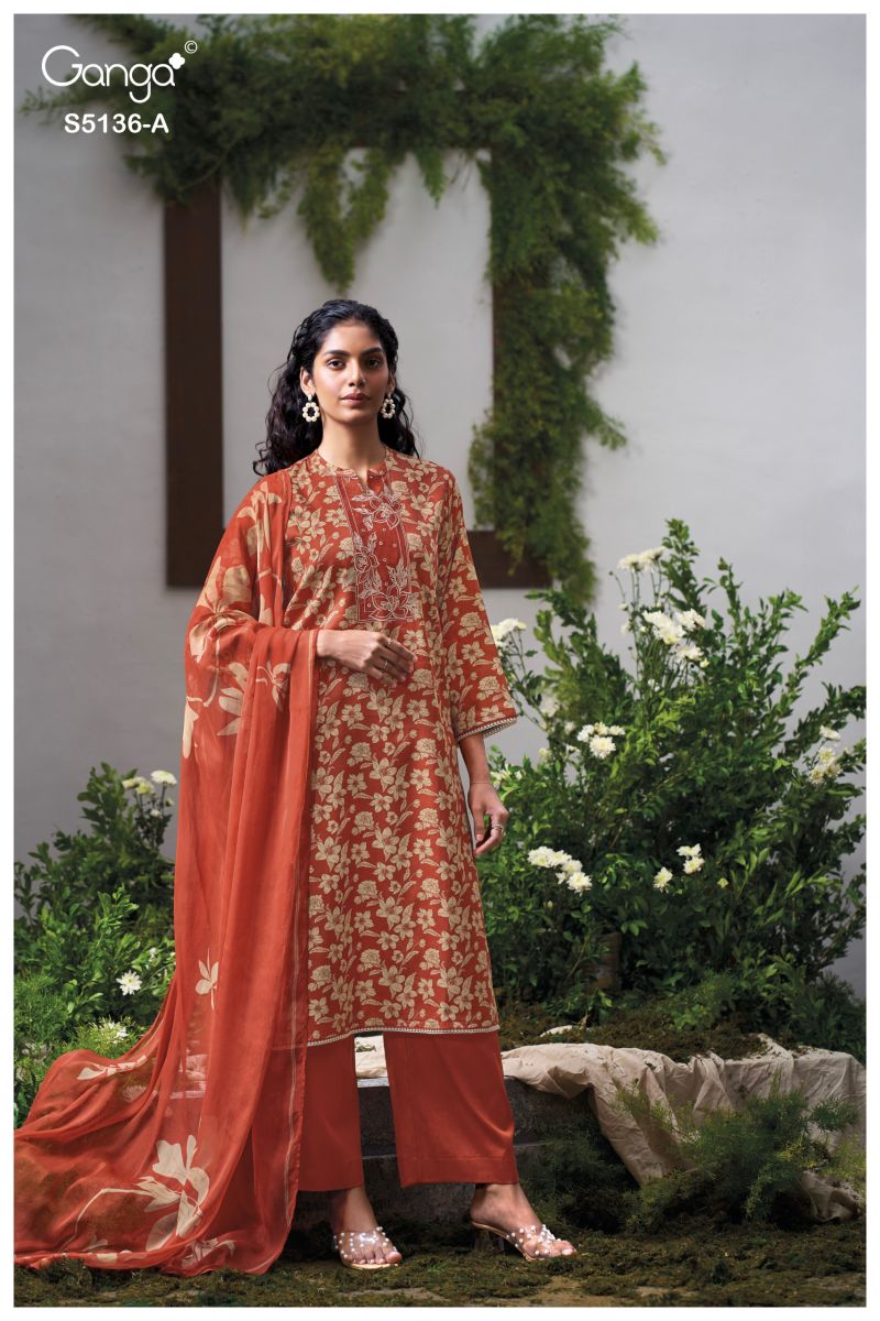 Ganga Tilotama 5136 Cotton Satin Printed Salawar Kameez Catalog — Wholesale Dress Material, Vardan Ethnic wholesale from Surat — view 3