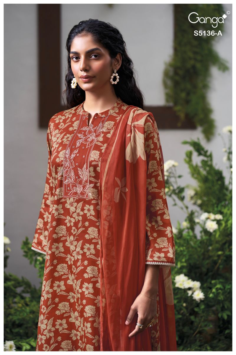 Ganga Tilotama 5136 Cotton Satin Printed Salawar Kameez Catalog — Wholesale Dress Material, Vardan Ethnic wholesale from Surat — view 4