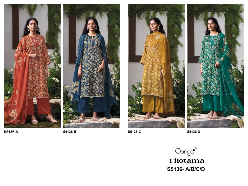 Ganga Tilotama 5136 Cotton Satin Printed Salawar Kameez Catalog — Wholesale Dress Material, Vardan Ethnic wholesale from Surat — view 5