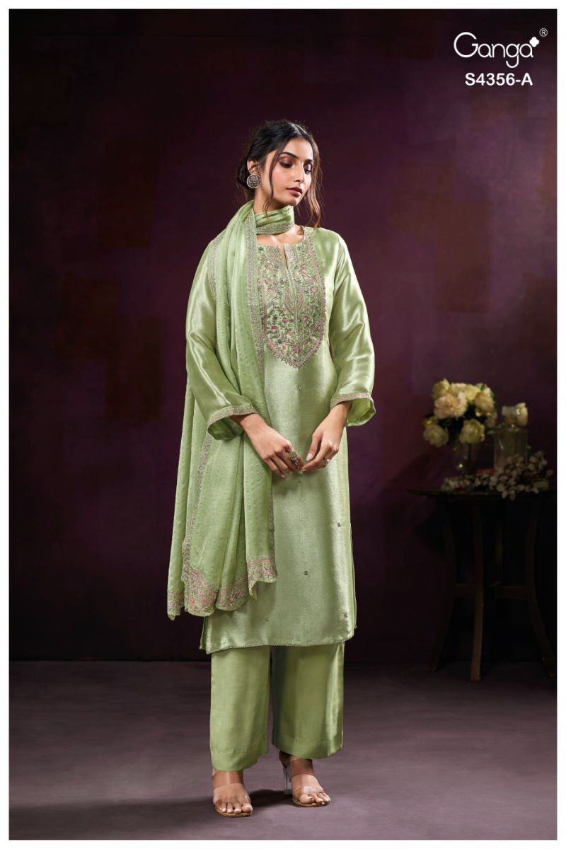Ganga Tveya 4356 Bemberg Silk Jacquard Work Salwar Suit — Wholesale Salwar Suits, Ganga wholesale from Surat — view 9