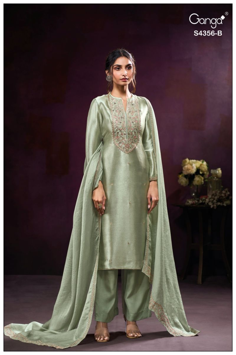 Ganga Tveya 4356 Bemberg Silk Jacquard Work Salwar Suit — Wholesale Salwar Suits, Ganga wholesale from Surat — view 8