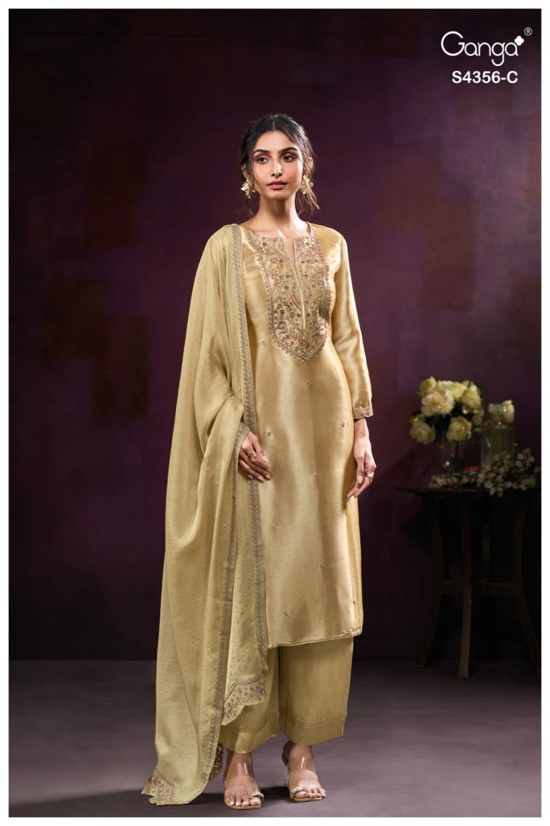Ganga Tveya 4356 Bemberg Silk Jacquard Work Salwar Suit