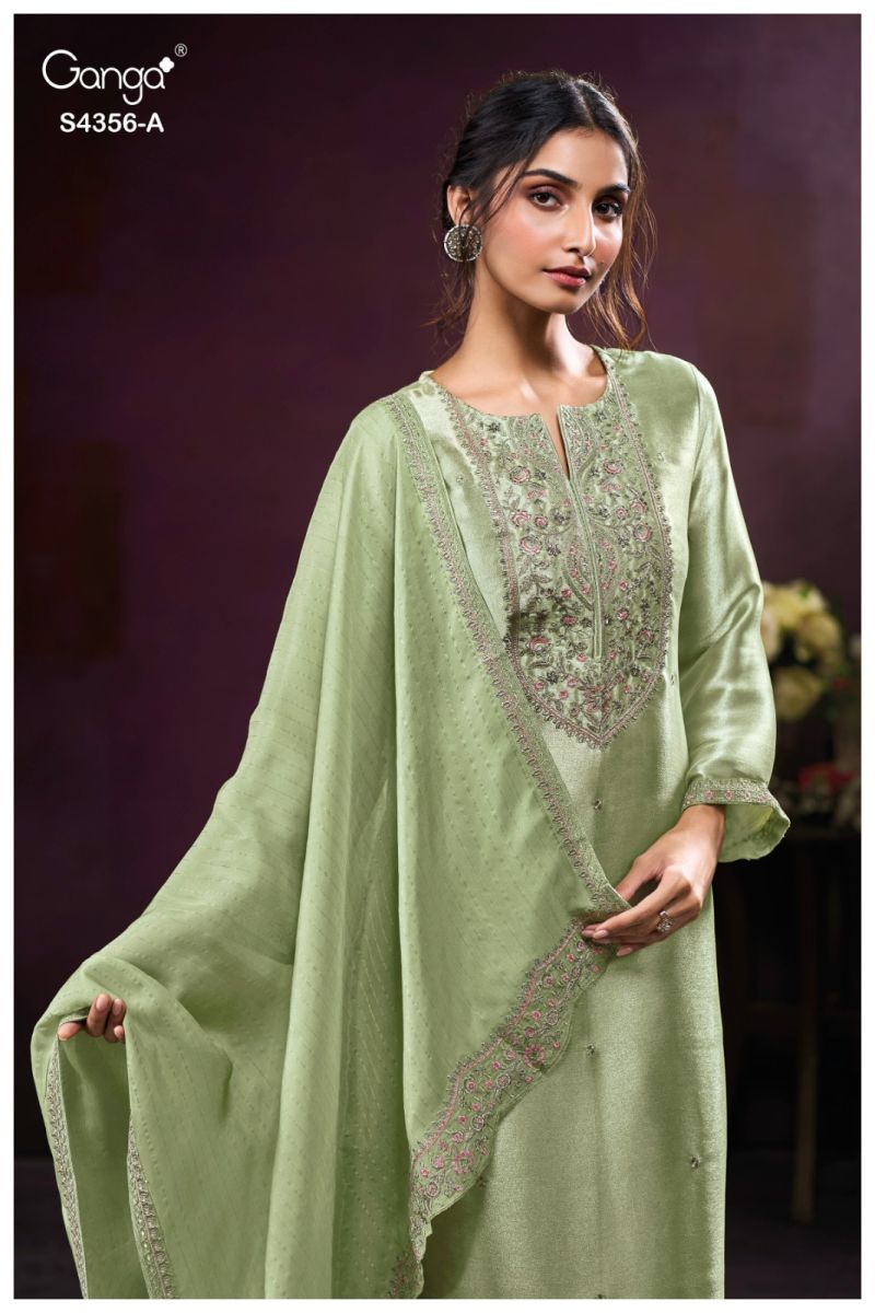 Ganga Tveya 4356 Bemberg Silk Jacquard Work Salwar Suit — Wholesale Salwar Suits, Ganga wholesale from Surat — view 5